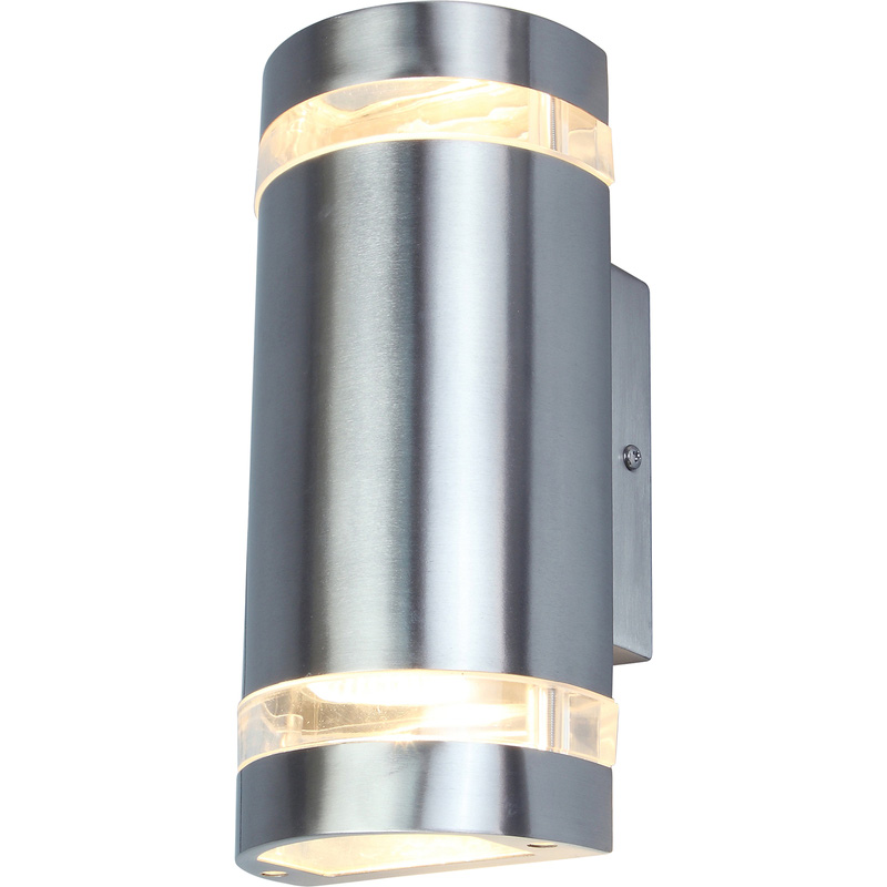 Lutec Focus 2 x GU10 IP44 Wall Light Stainless Steel