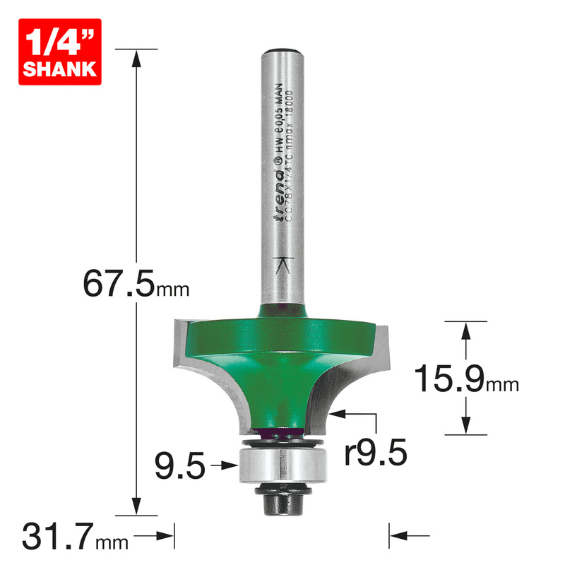 Trend 1/4" Round Over Router Cutter 9.5 x 15.9mm