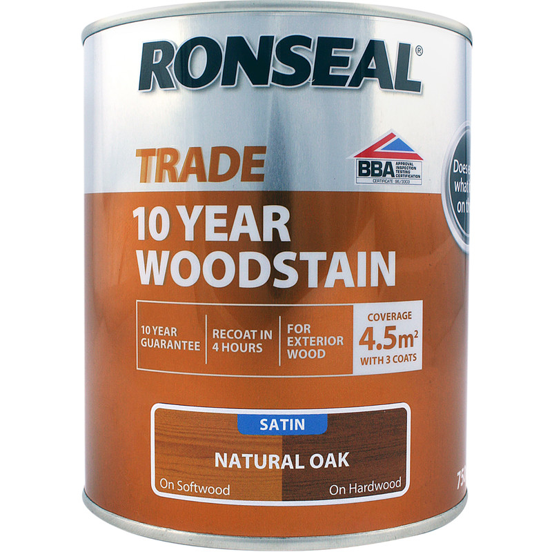 Ronseal 10 Year Exterior Satin Woodstain 750ml Natural Oak