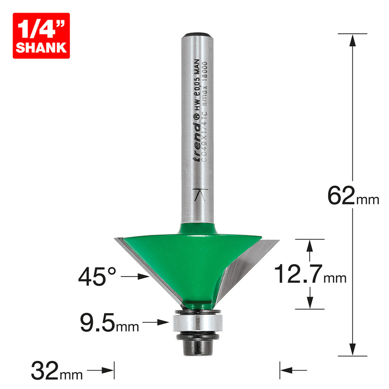 Trend 1/4" Chamfer Router Cutter 45° 12.7mm