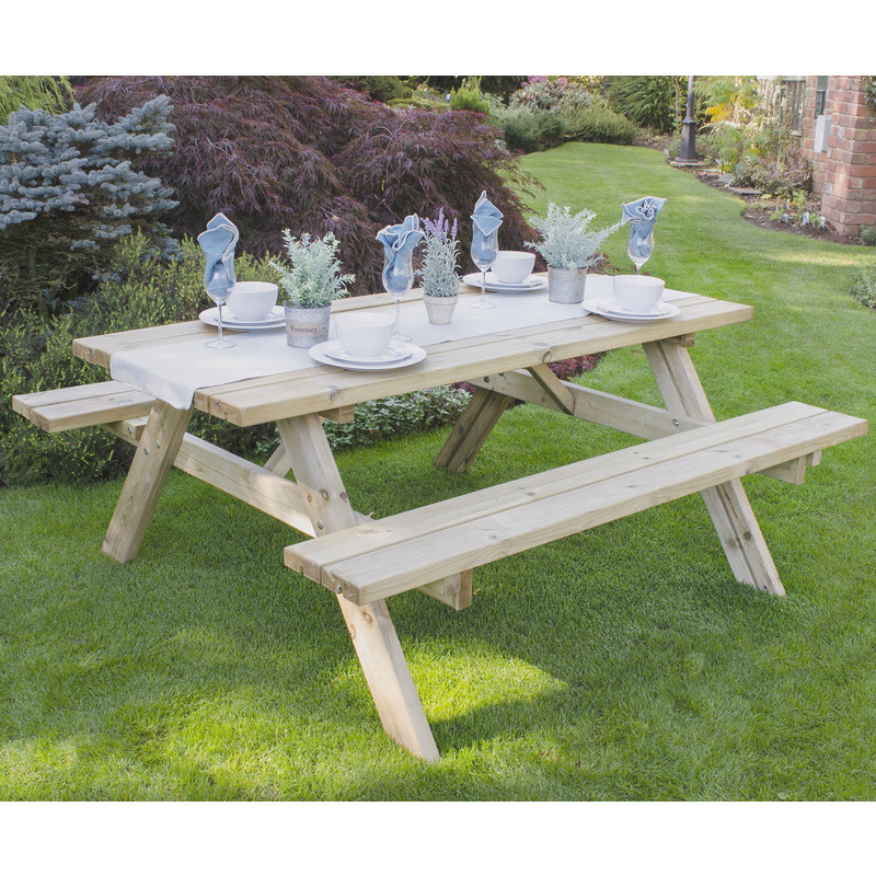 Forest Garden Large Rectangular Picnic Table 77cm (h) x 177cm (w) x 153cm (d)