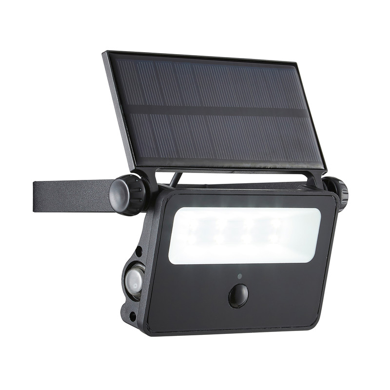 Zink 2W Solar Powered PIR Security Light IP44 Black 220lm Daylight White