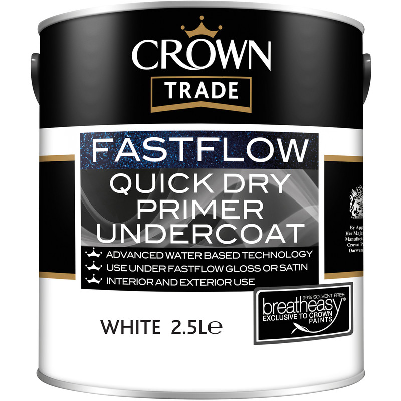 Crown Trade Fastflow Quick Dry Primer Undercoat Paint 2.5L White