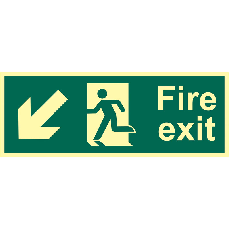 Photoluminescent Fire Exit Sign Arrow Down/Left
