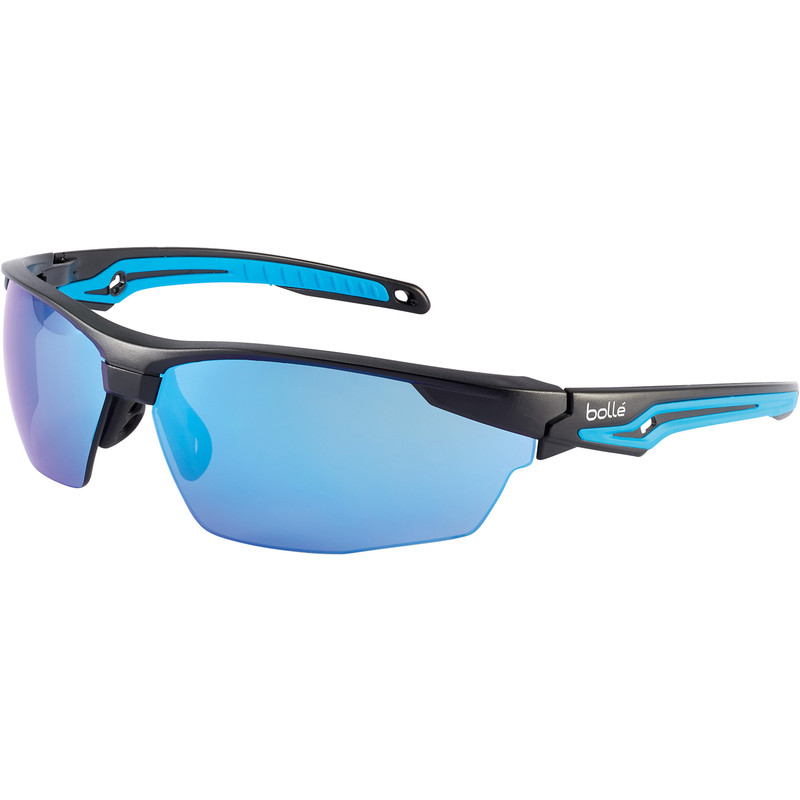 Bolle Tryon safety specs with K&N blue flash mirror lens TRYOFLASH Blue Flash Mirror