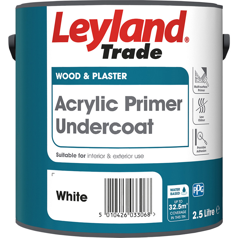 Leyland Trade Acrylic Primer Undercoat Paint White 2.5L