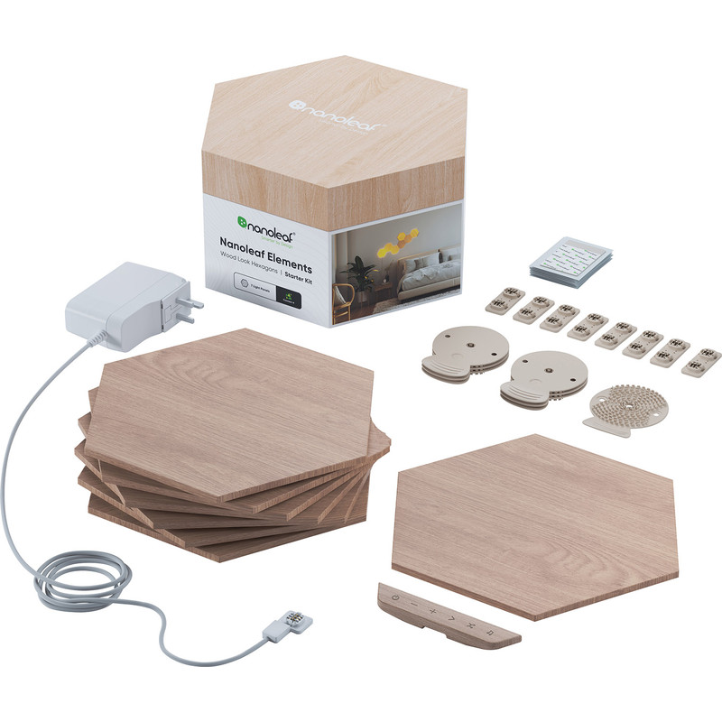 Nanoleaf Elements Hexagons Starter Kit Wood Look 7 Panels