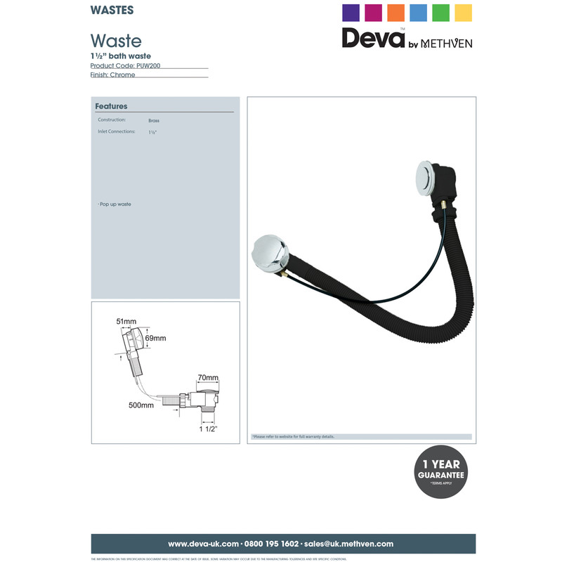 Bath Pop Up Waste 1 1/2"