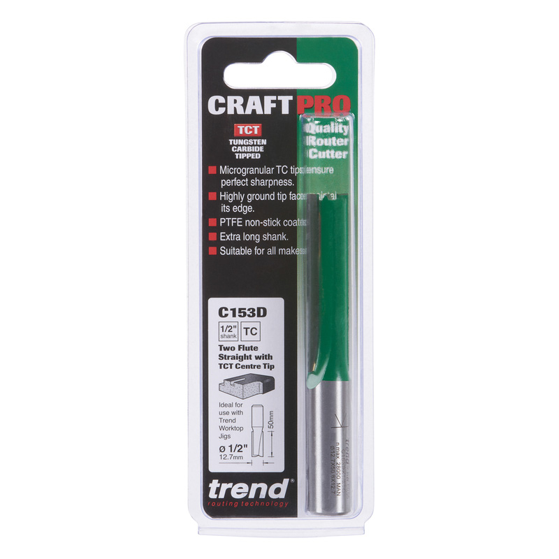 Trend 1/2" Straight Worktop Router Cutter With Centre Tip 12.7 x 50mm