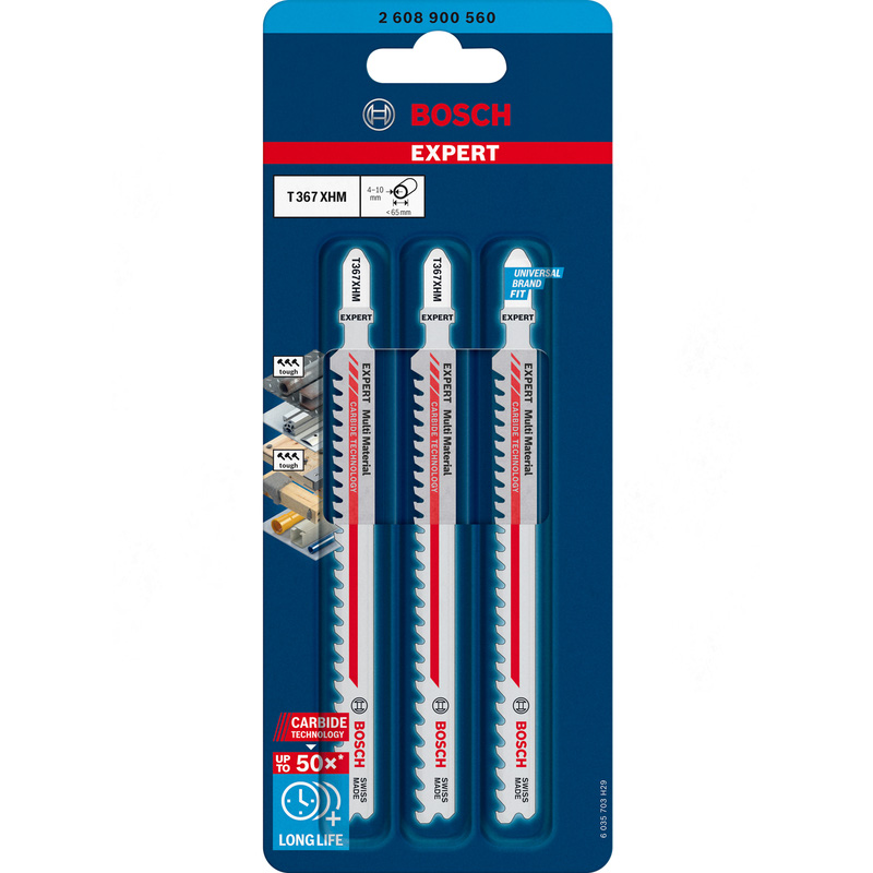 Bosch EXPERT Bayonet Carbide Jigsaw Blade T367XHM Multi Material 3 Pack