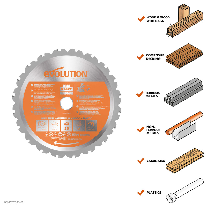 Evolution R185TCT-20MS Multi-Material Mitre Saw Blade 185mm x 20T