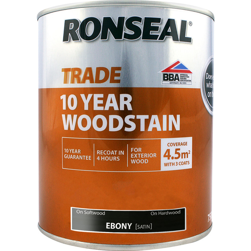Ronseal 10 Year Exterior Satin Woodstain 750ml Ebony