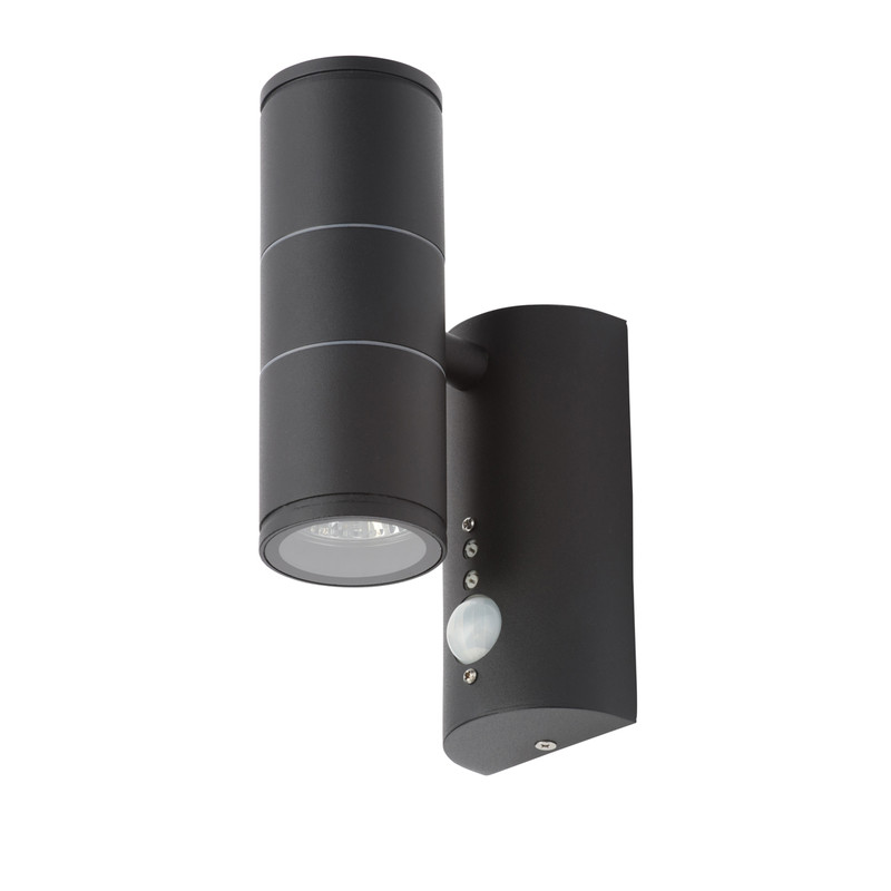 Islay IP44 Marine Grade 316 Stainless Steel Up & Down PIR Wall Light 2 x GU10 Black