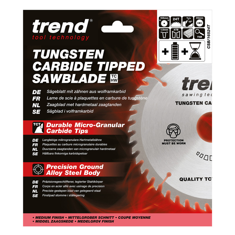 Trend Craft Thin Kerf Circular Saw Blade 165 x 24T x 20mm CSB/16024