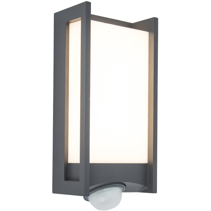 Lutec Qubo Integrated IP54 LED Wall Light 14W 800lm 3000K Dark Grey PIR