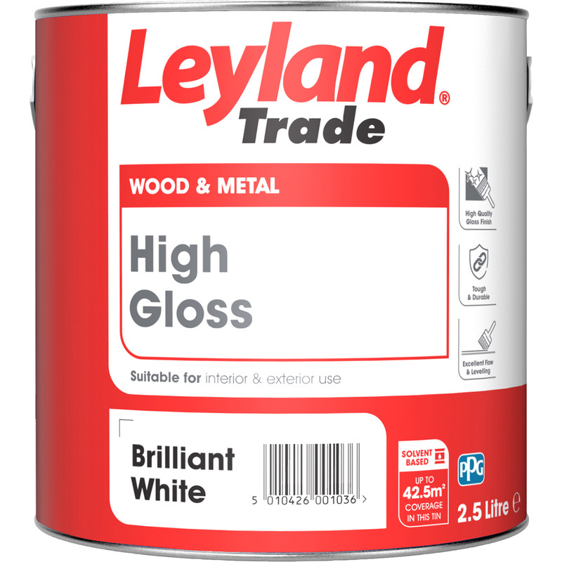 Leyland Trade High Gloss Paint Brilliant White 2.5L