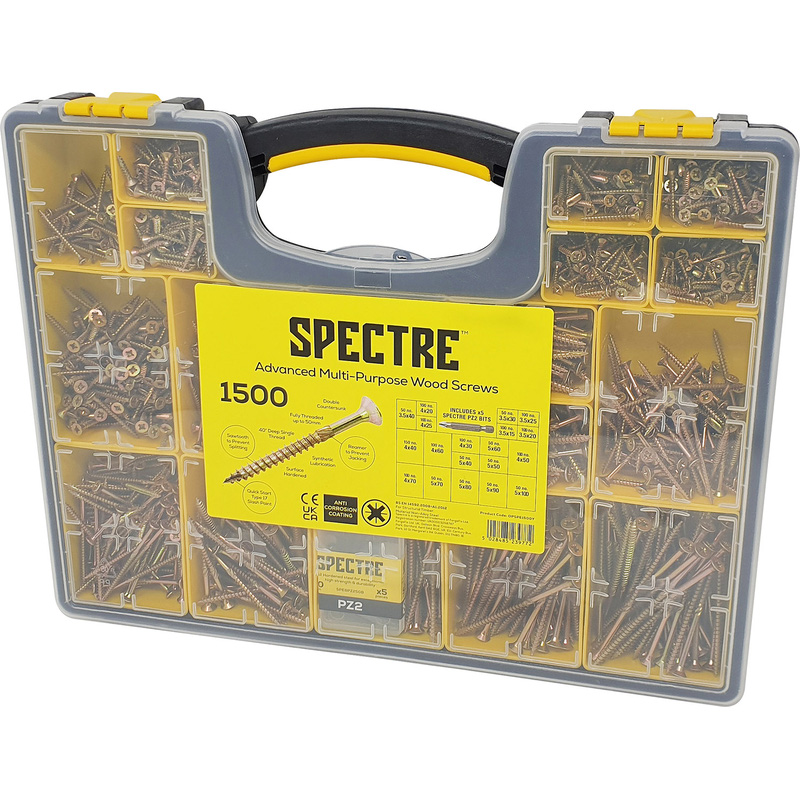 Spectre Screw Organiser Pro Multi-purpose Wood Screws with Impact Bits