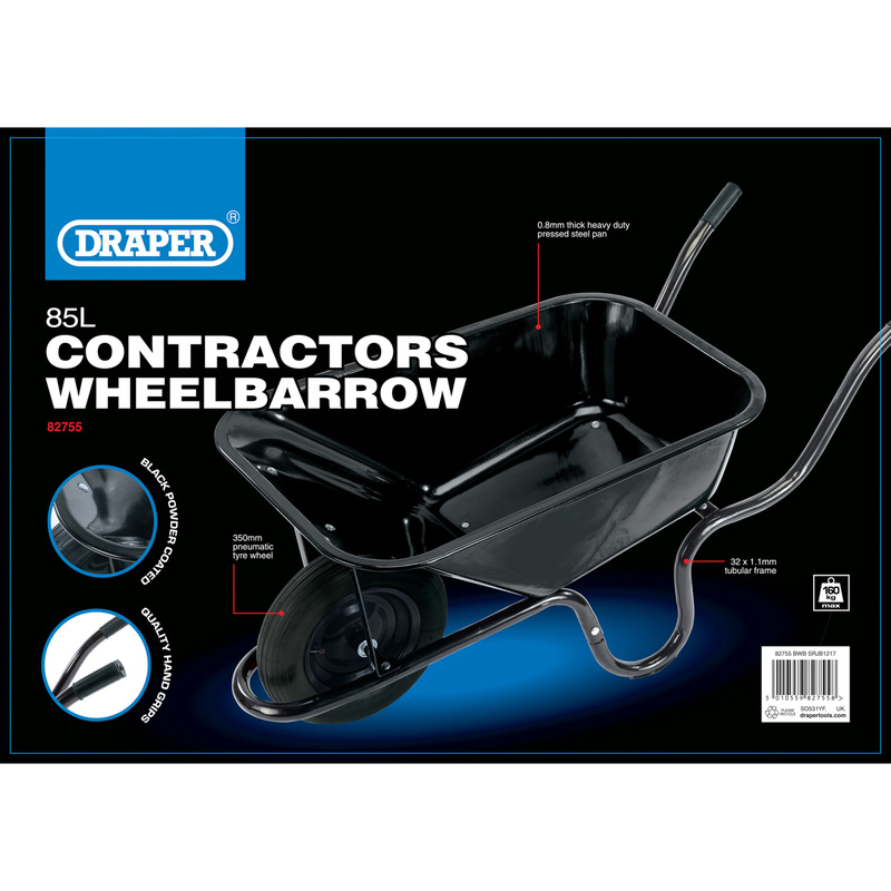 Draper Metal Tray Contractors Wheelbarrow 85L