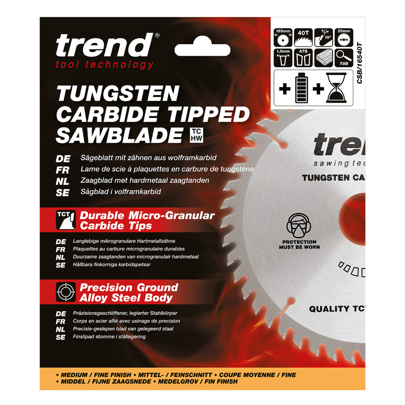 Trend Craft Thin Kerf Circular Saw Blade 165 x 40T x 20mm CSB/16540T