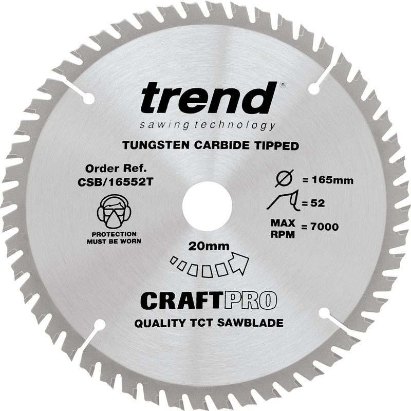 Trend Craft Thin Kerf Circular Saw Blade 165 x 52T x 20mm CSB/16552T