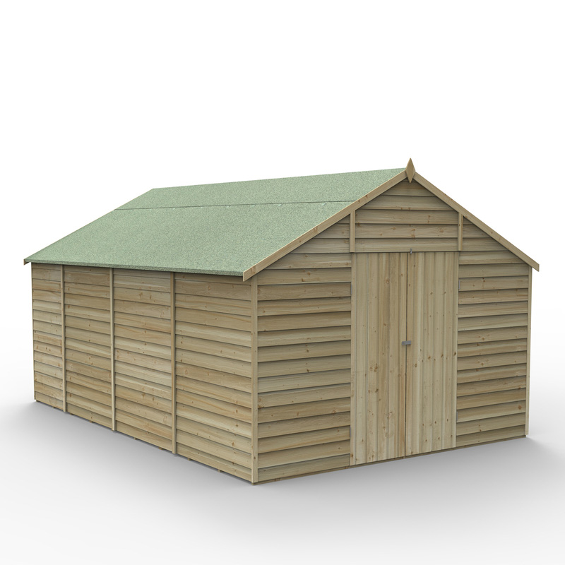 Forest Garden Overlap Pressure Treated Apex Shed - No Window, Double Door 10' x 15'