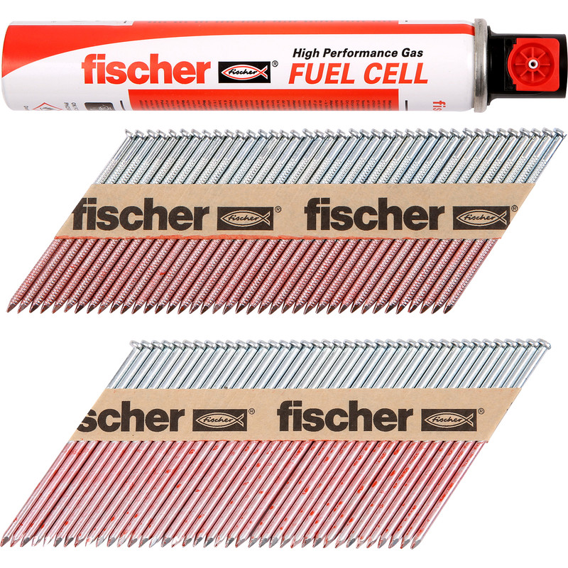 Fischer 550 Double Galvanised Nail & Gas Fuel Pack 3.1x90mm & 2.8 x 63mm