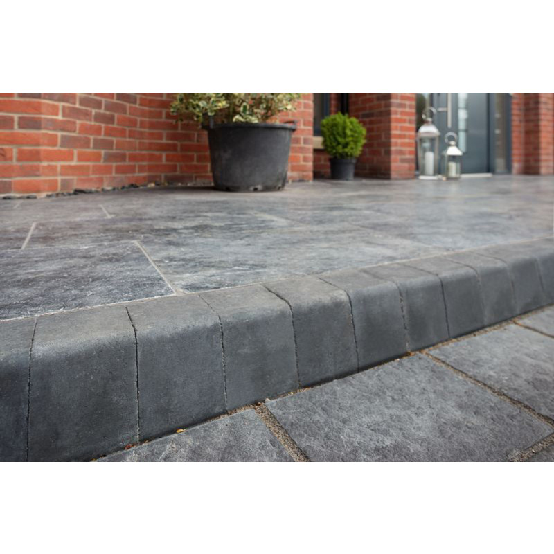 Marshalls Keykerb Large Half Battered External Angle Charcoal 100 x 127 x 200mm