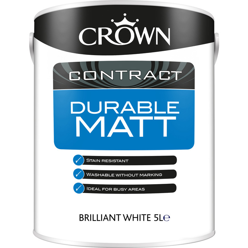 Crown Contract Durable Matt Emulsion Paint 5L Brilliant White