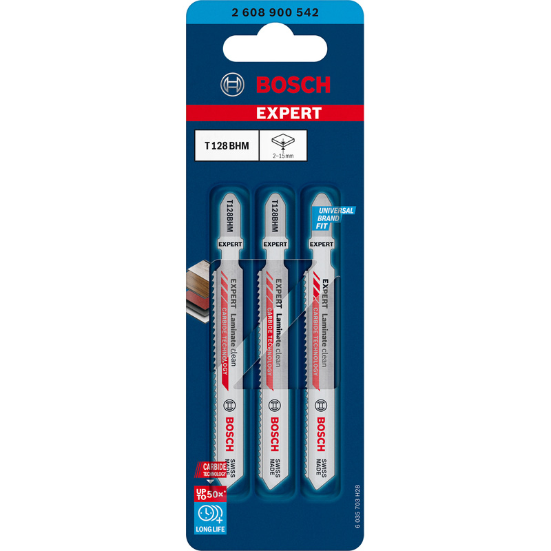 Bosch EXPERT Bayonet Jigsaw Blade T128BHM Laminate Clean 3 Pack