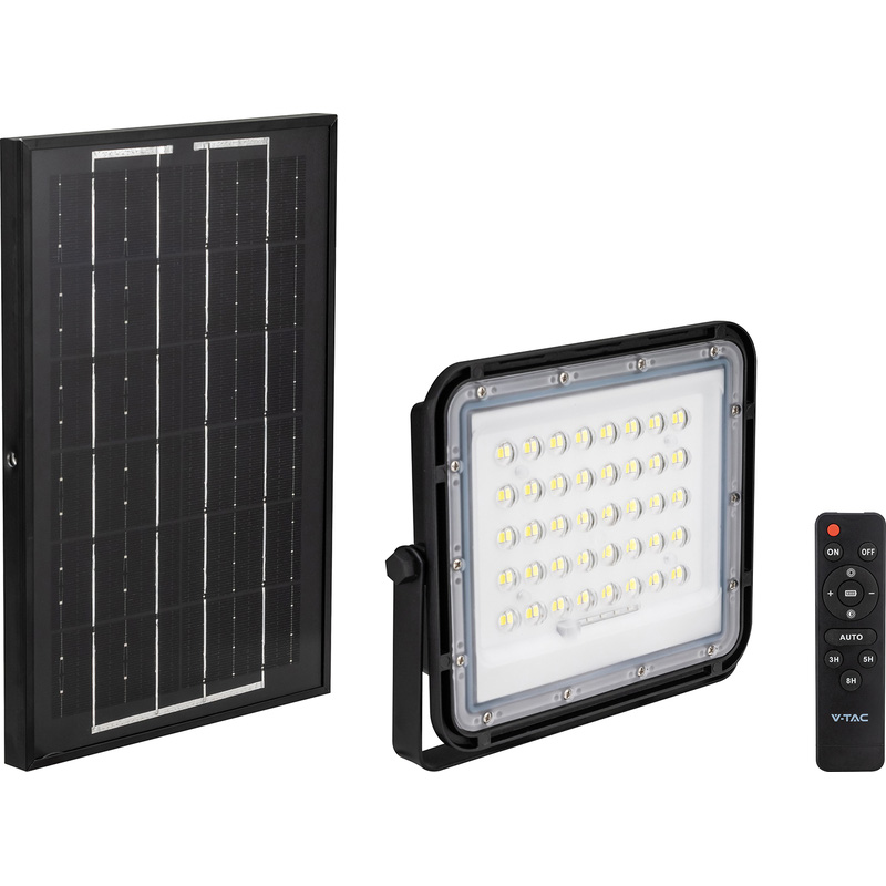 V-TAC LED Floodlight with Solar Panel & Battery Indicator IP65 10W Black 800lm 4000K