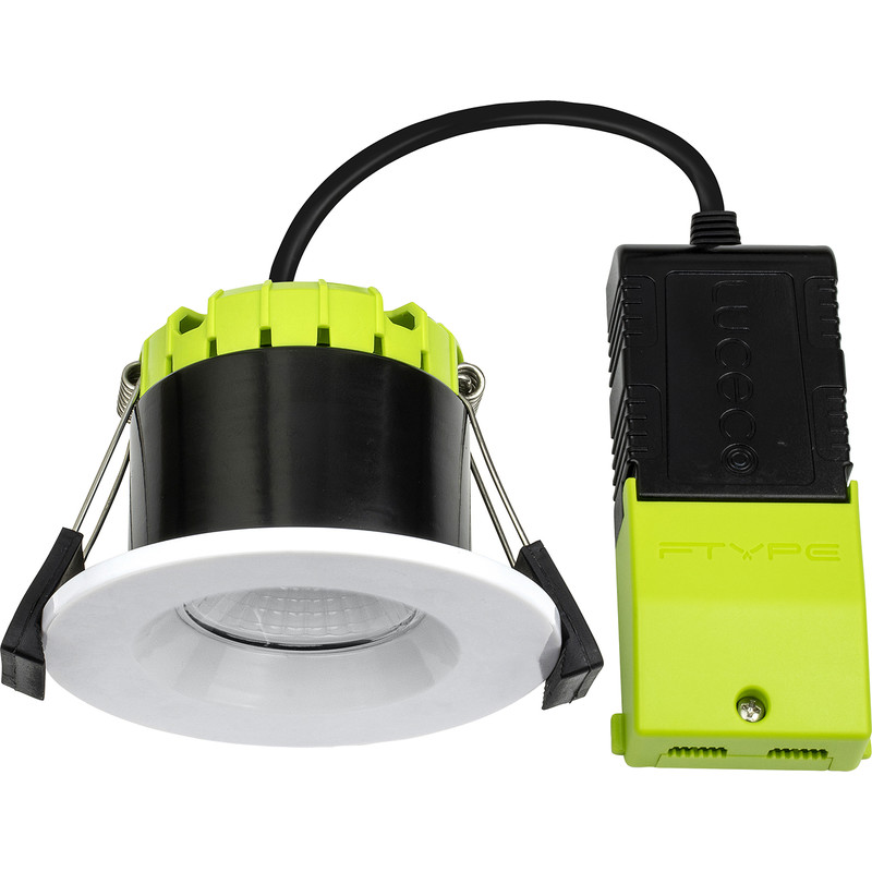 Luceco FType Compact Regressed Integrated Dimmable 6W Fire Rated IP65 Downlight White 600lm Cool White