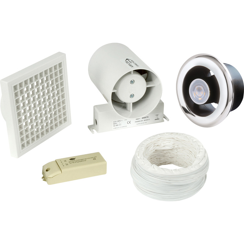 Airvent 100mm Inline Shower Extractor Fan & Light Kit with Timer LED