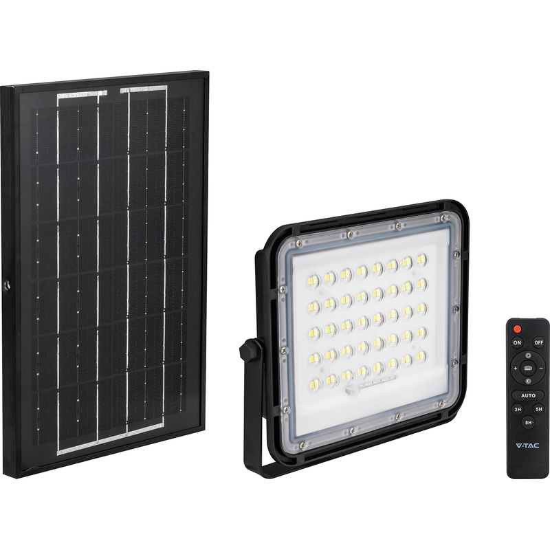 V-TAC LED Floodlight with Solar Panel & Battery Indicator IP65 15W Black 1200lm 4000K