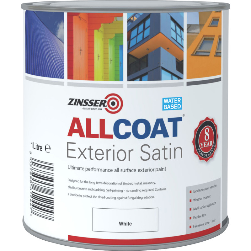 Zinsser Allcoat Exterior Satin Paint White 1L