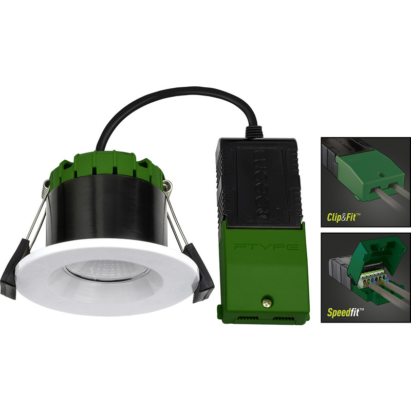Luceco FType Compact Regressed Integrated Colour Changing CCT 6W Fire Rated IP65 Downlight White 580lm Warm Cool & Daylight White