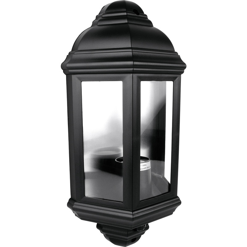 60W PIR IP44 Half Lantern Black