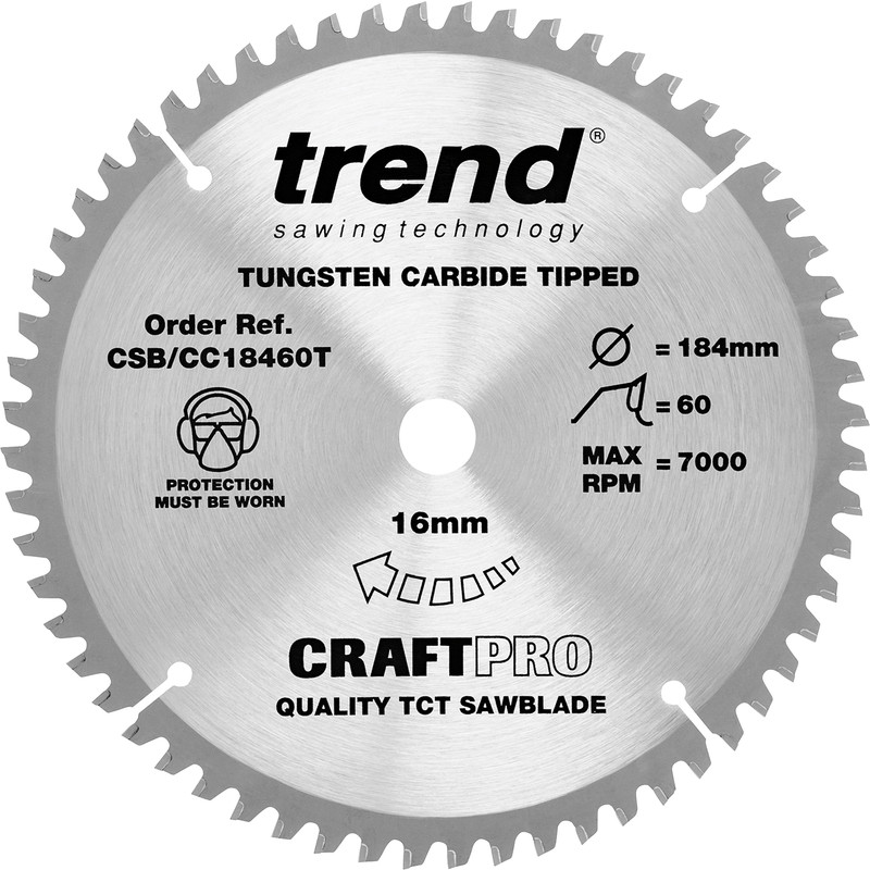 Trend Craft Thin Kerf Circular Saw Blade 184 x 60T x 16mm CSB/CC18460T