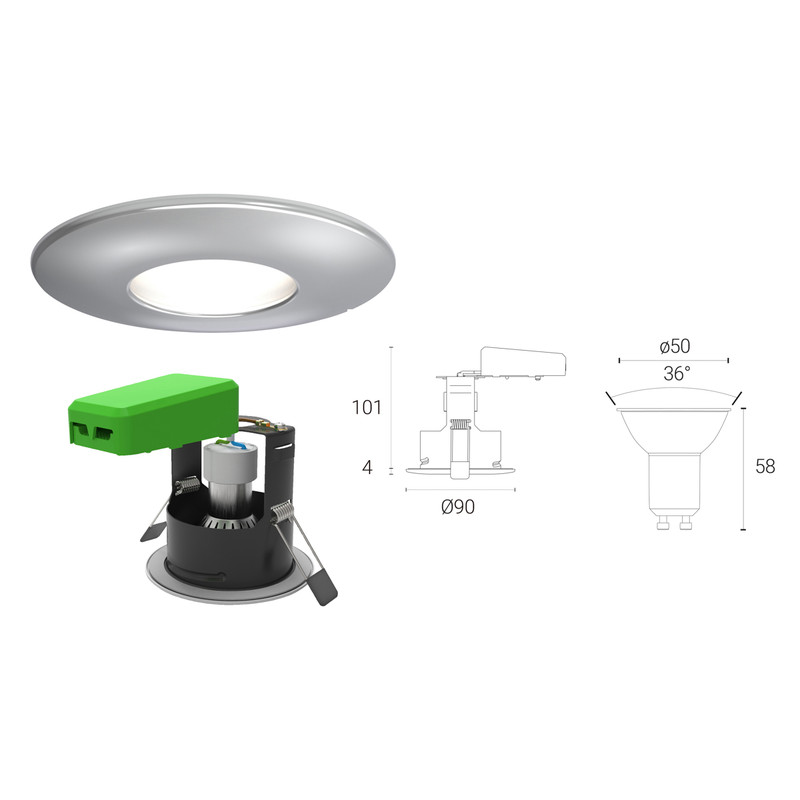 4lite WiZ Connected 4.9W LED Smart WiFi Bluetooth IP65 Fire Rated Downlight Satin Chrome - Warm to Cool White 345lm