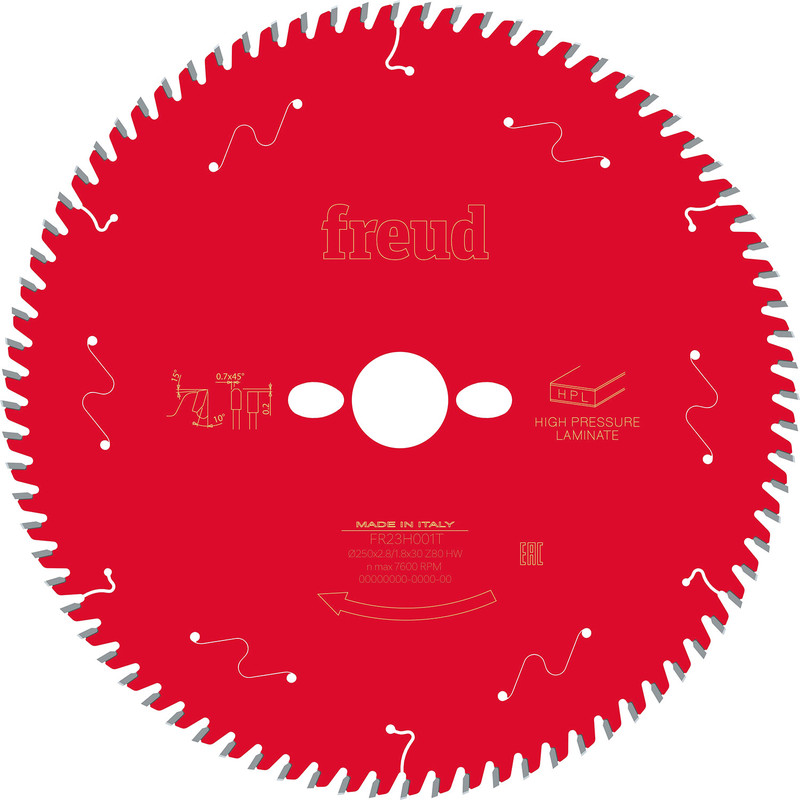 Freud High Pressure Laminate Circular Saw Blade 250 x 30 x T80