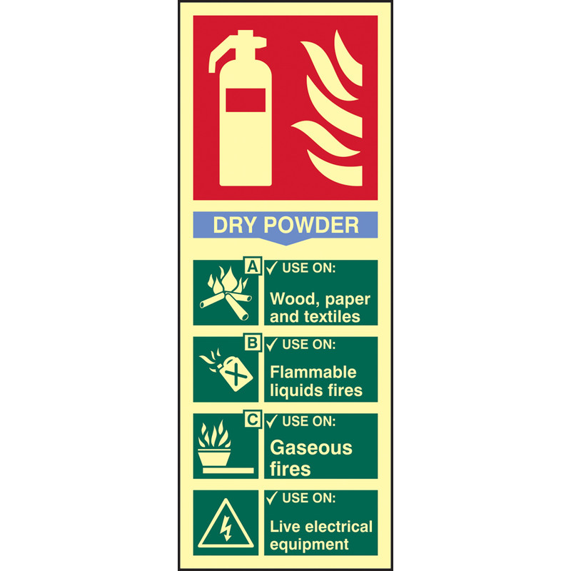 Photoluminescent Fire Extinguisher Sign Dry Powder
