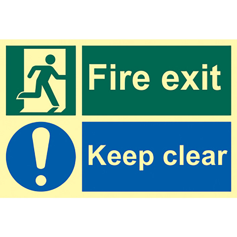 Photoluminescent Fire Exit Keep Clear Sign 300 x 200mm