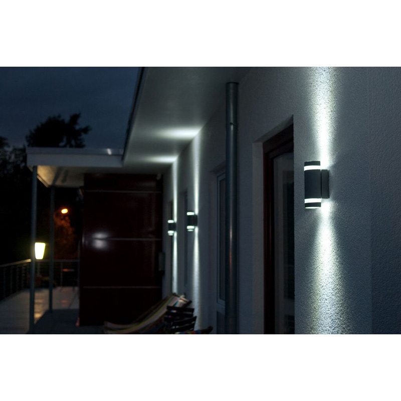Lutec Focus IP44 Dusk to Dawn Wall Light 2x GU10 Max 35W Matt Black
