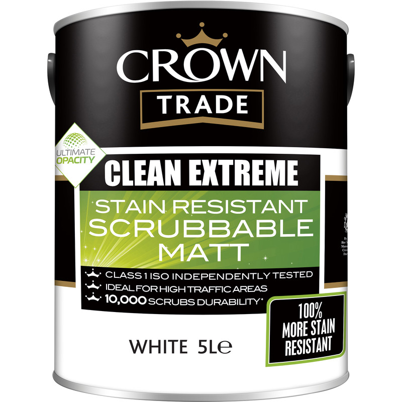 Crown Trade Clean Extreme Scrubbable Matt Emulsion Paint 5L White