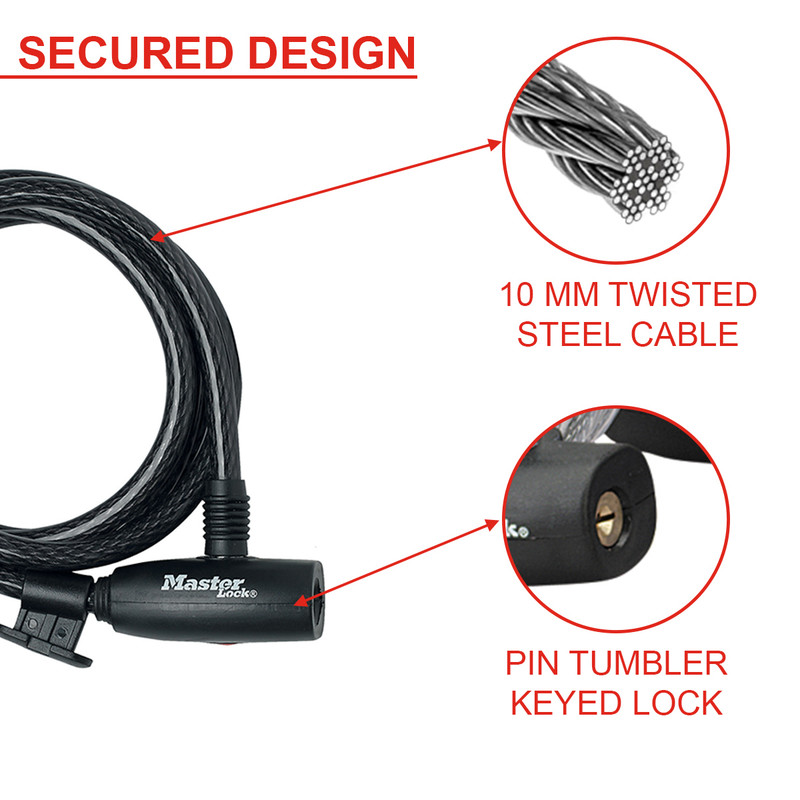 Master Lock Self Coiling Cable Lock Keyed 10 x 1800mm