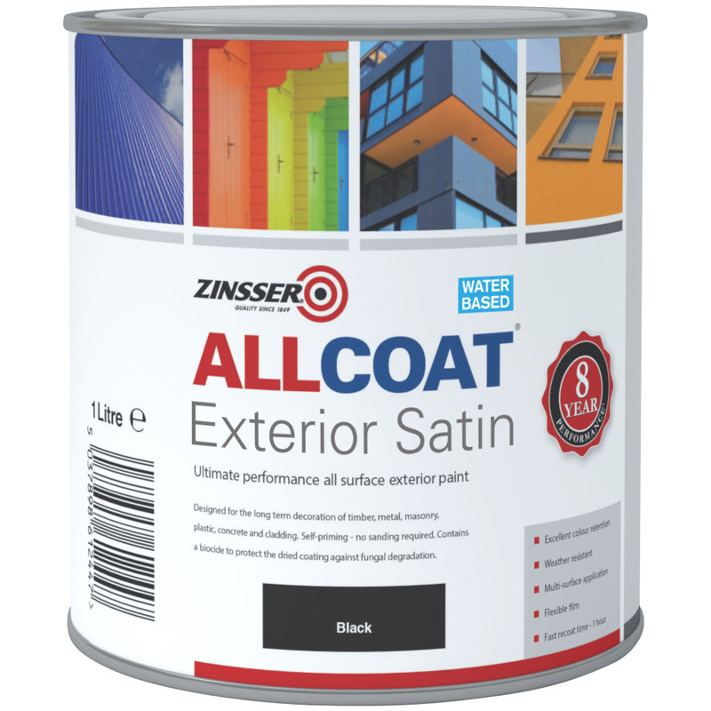 Zinsser Allcoat Exterior Satin Paint Black 1L