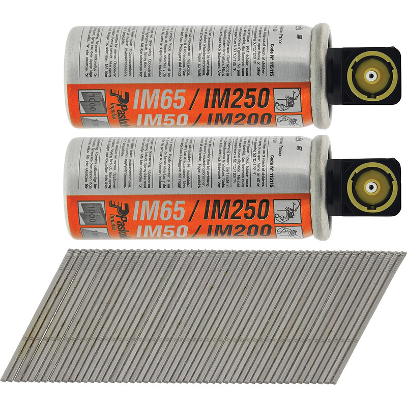 Paslode IM65A F16 Angled Brad Nails & 2 Fuel Cells 16 x 51mm Galv