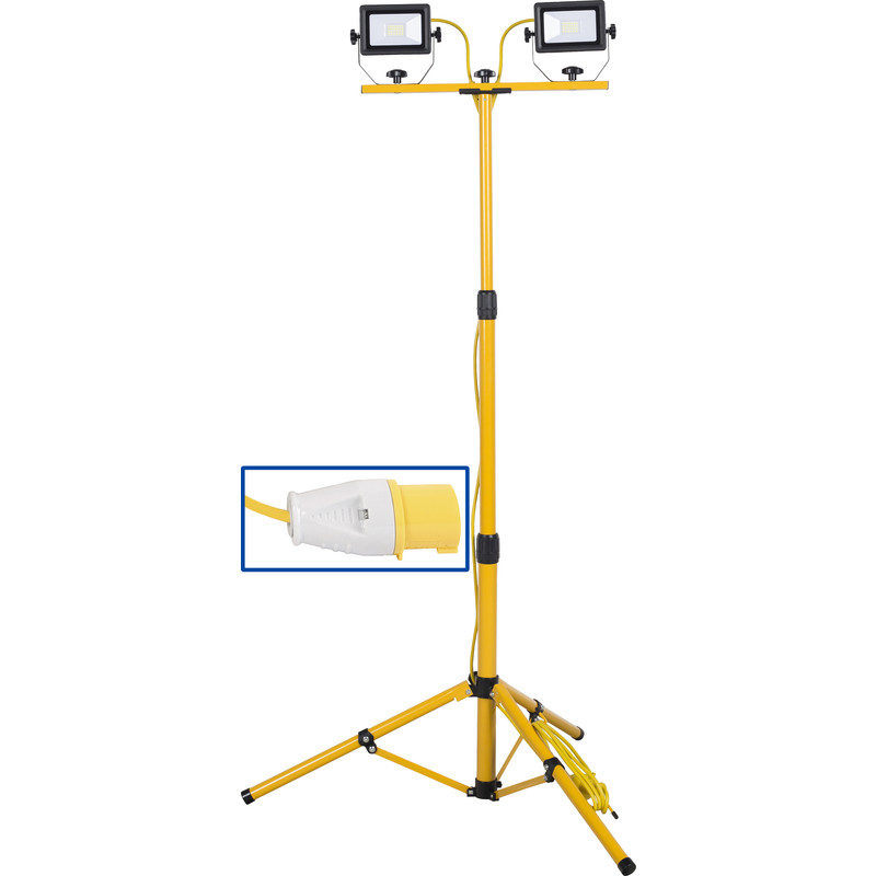 Wessex LED Twin Tripod Work Light IP65 110V 2x20W 2x2000lm