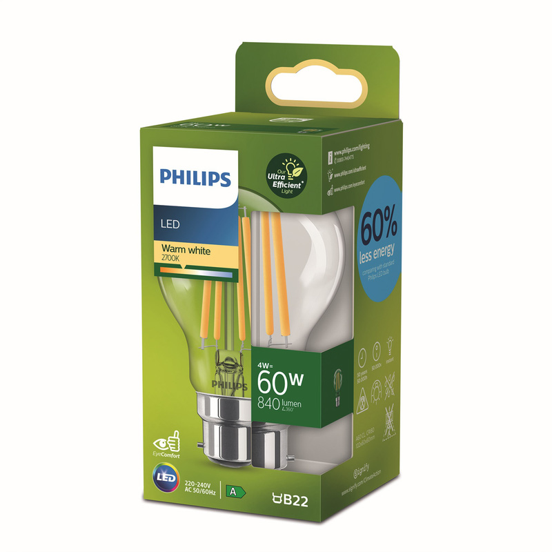 Philips LED Ultra Efficient Lamp B22 A60 60W 2700K