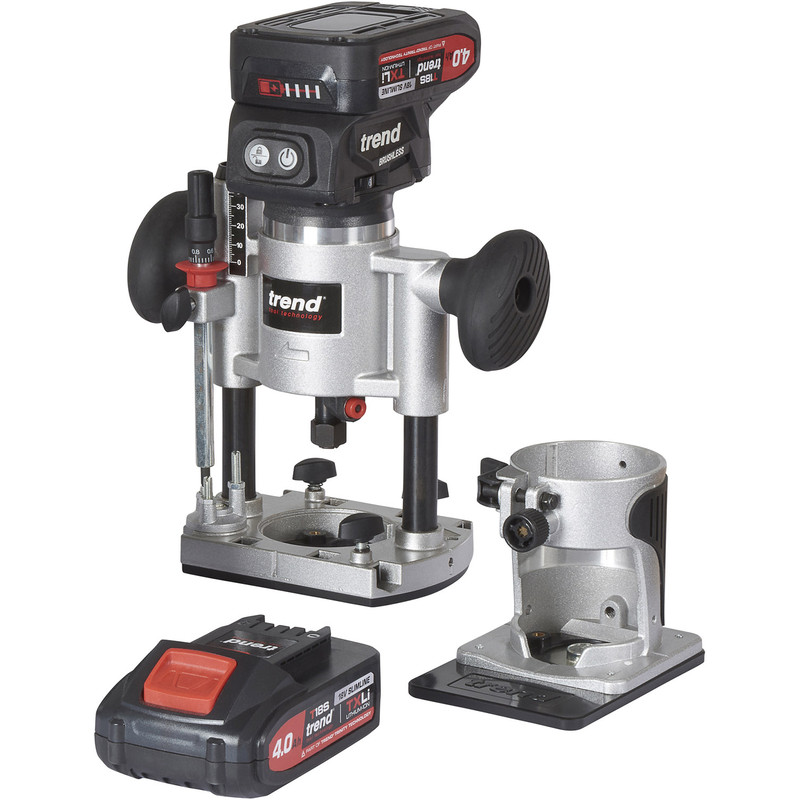 Trend T18S/R14 18V Cordless Brushless 1/4" Router 2 x 4.0Ah