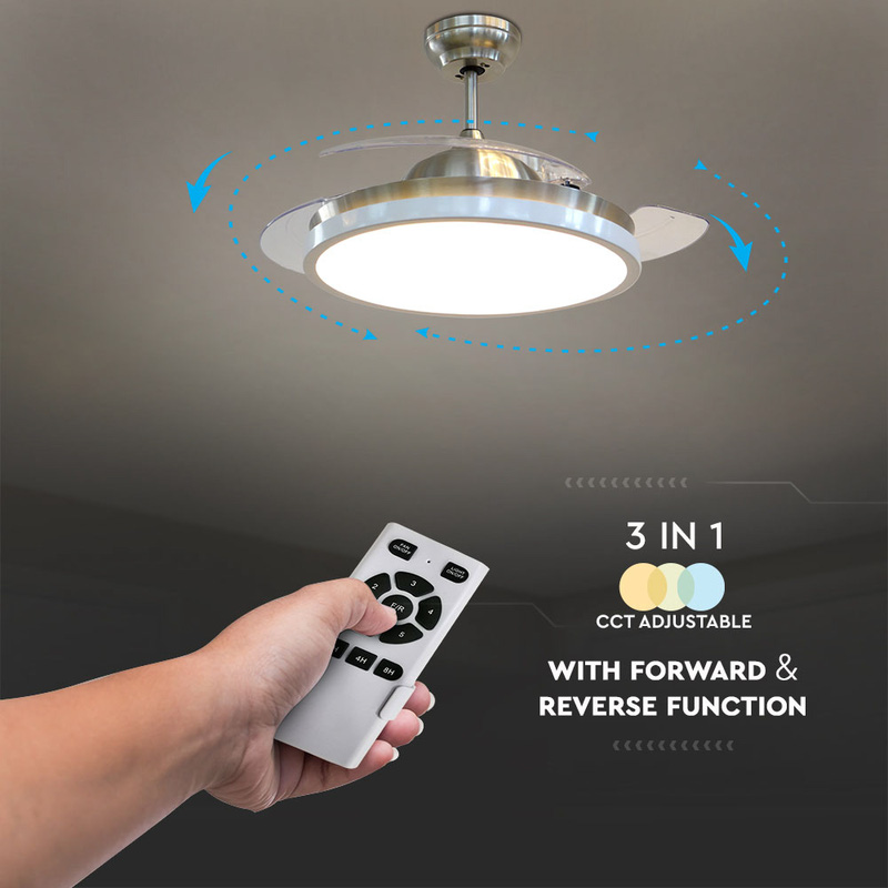 V-TAC LED Decorative Ceiling Fan Light with Remote Control 30W 3000lm 3in1 CCT